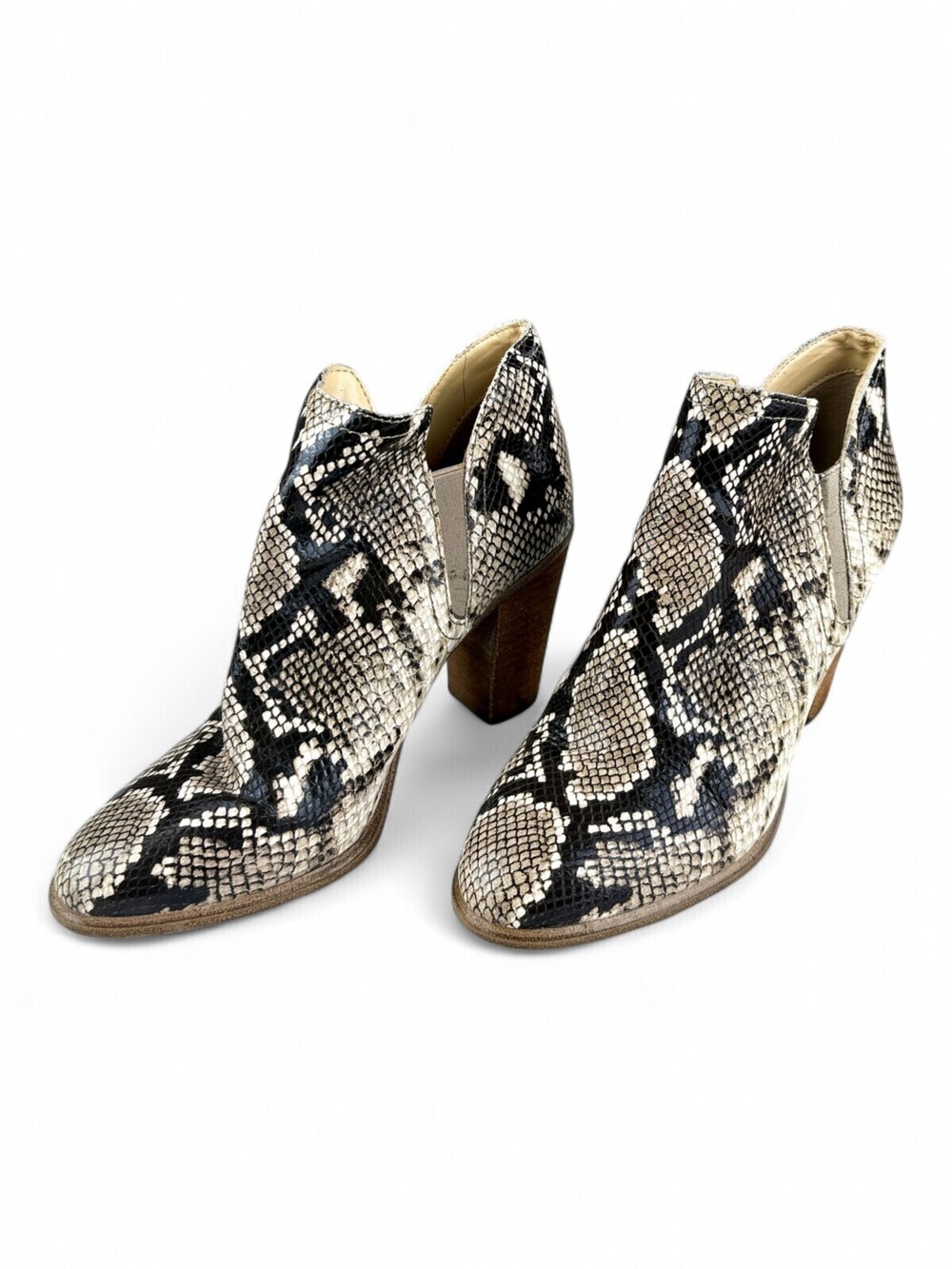 Vince Camuto Snake-Print Leather Ankle Booties Heels 7.5